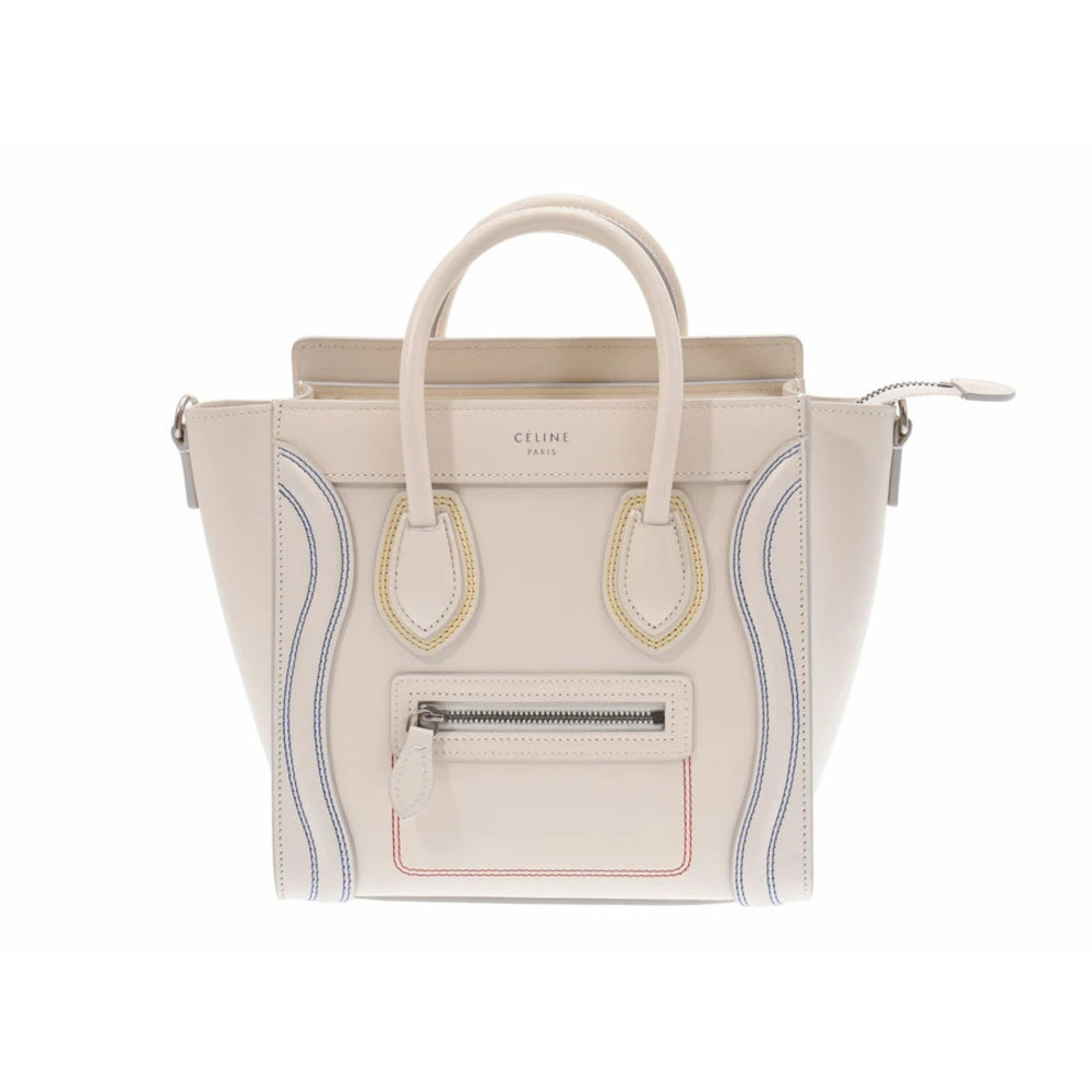 Celine Luggage Shopper Ivory White colored stitching leather handbag strap